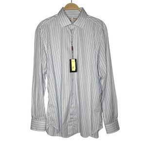 Byron British‎ Style Jermyn Mens Striped Dress Shirt Tailored Fit Woven in Italy